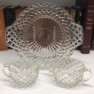 0479 Diamond Cut Platter, Sugar Dish and Creamer